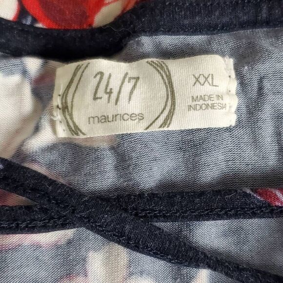 Maurices XXL Floral Criss Cross Tee Navy Red Stripe Sleeve Stretch Top - Picture 6 of 8
